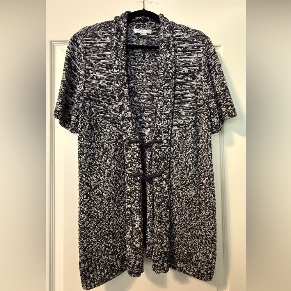Christopher & Banks Short Sleeve Navy and White Marled Knit Cardigan